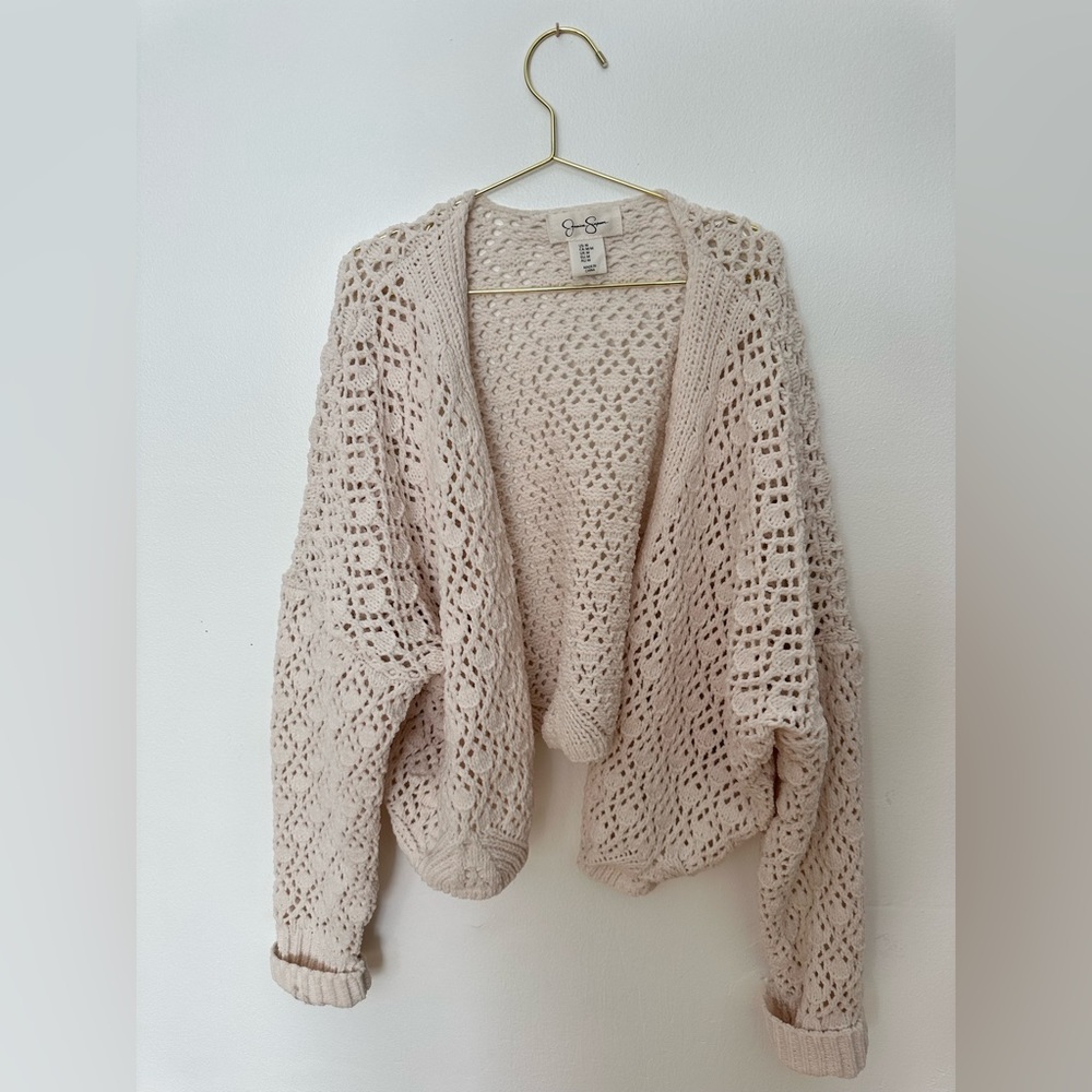 Jessica Simpson creme crochet cardigan